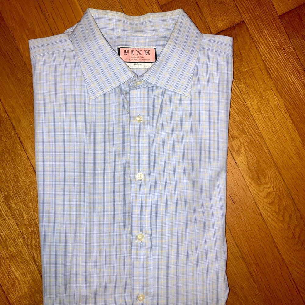 Thomas Pink blue plaid dress shirt